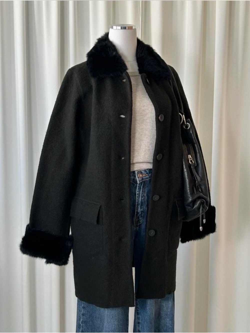 90s  Vintage Whimsigoth 100% Wool Angora Trimmed Coat